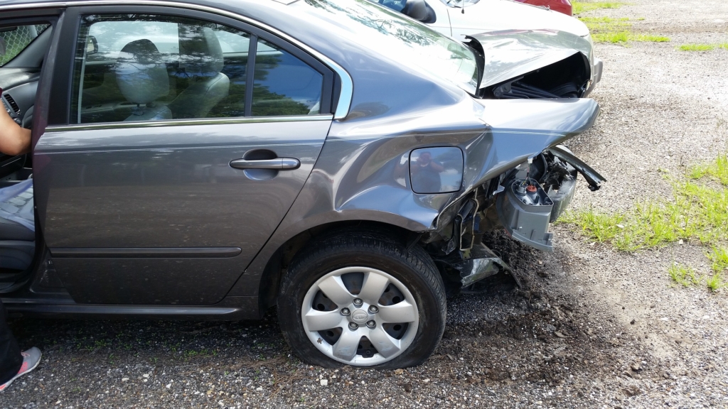 A car is damaged after a car accident.