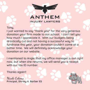 Barber donation | Anthem Injury Lawyers donation