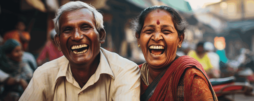 People in India smiling at camera