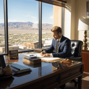 Lawyer sitting in las vegas office | Henderson truck accident lawyer