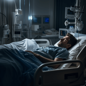 man laying in hospital bed