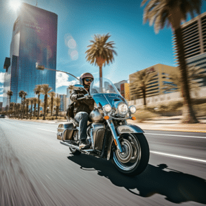 Man riding motorcycle in Las Vegas