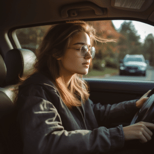 Teen driving car