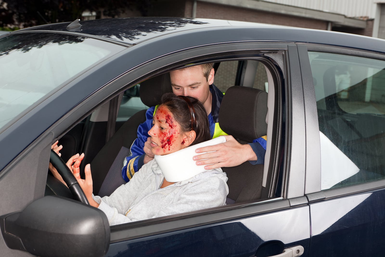 An Injured woman in a car crash