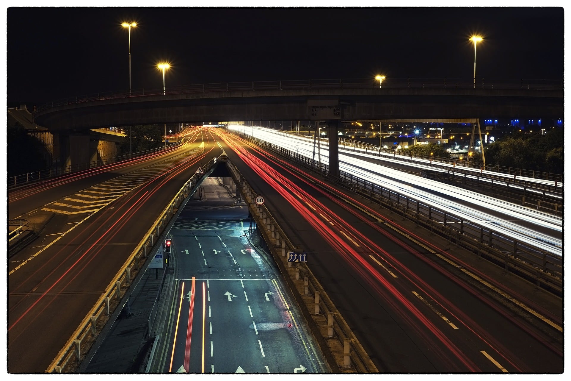 Light trails on a road