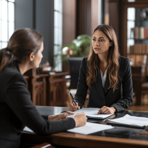 Woman talking to lawyer