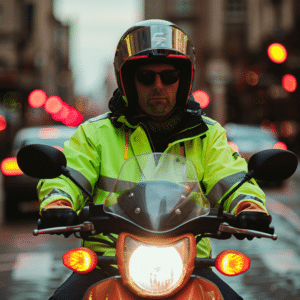 Moped rider in safety gear