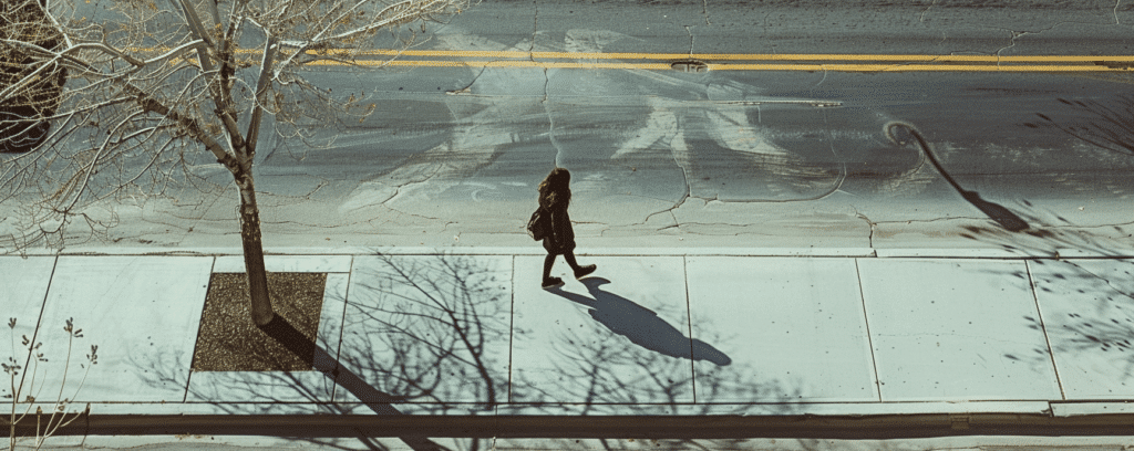 Woman walking on sidewalk